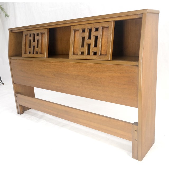 American Walnut Sliding Doors Storage Compartment Full Size Bed Headboard MINT! For Sale - Image 10 of 13