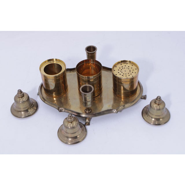 Traditional 1980s Mottahedeh Winterthur Brass Inkwell Standish Set W. Candle Holder For Sale - Image 3 of 13