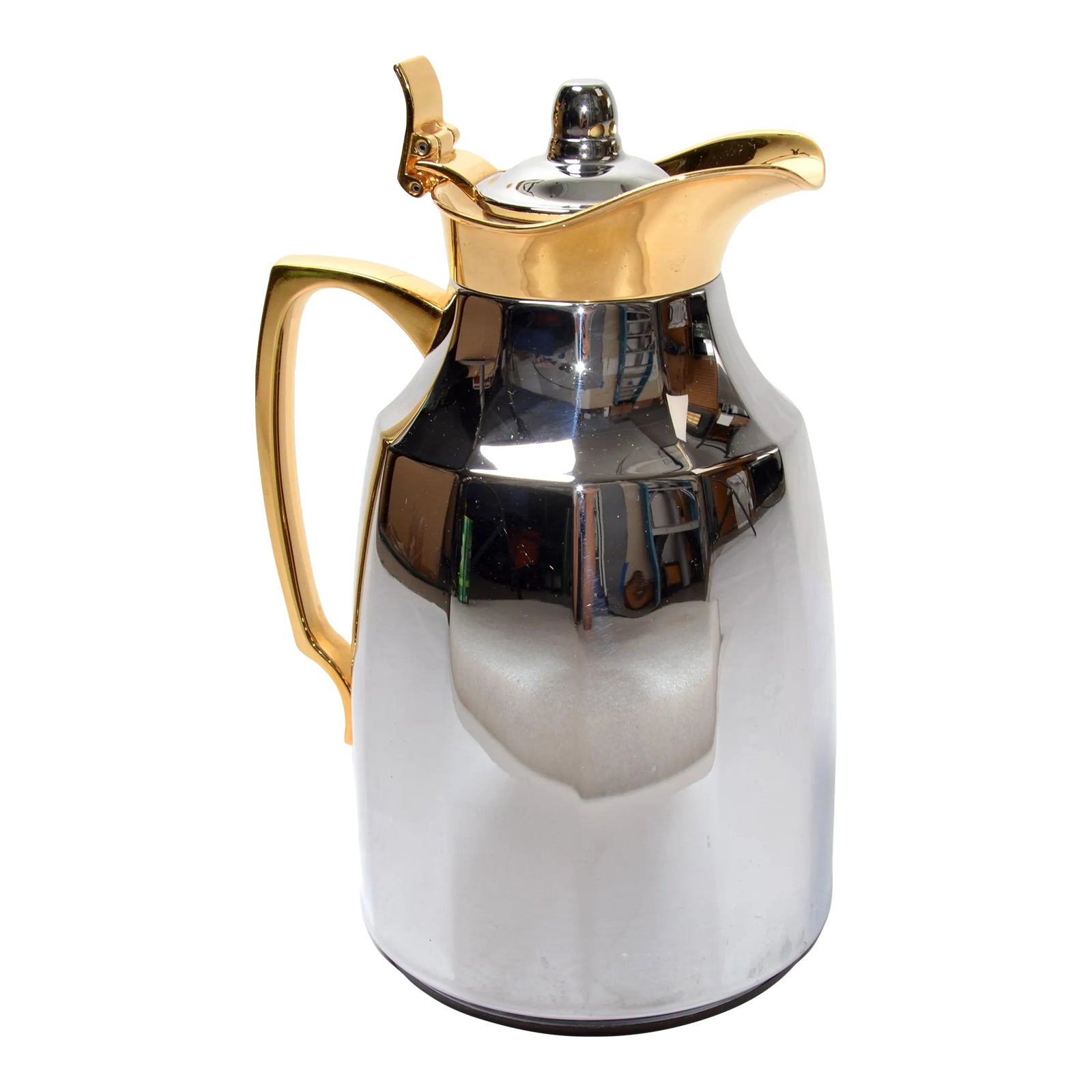 1950s Vintage Alfi Gold Plated Stainless Steel Thermos 1 Liter Carafe