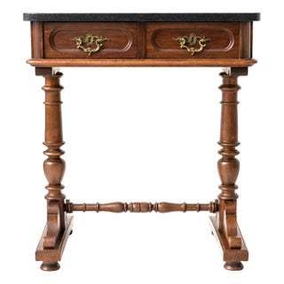 Antique 1920s Austrian Solid Walnut Marble Top Nightstand / Bedside Table For Sale