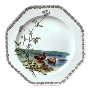 1890 TC Brown Westhead and Moore English Octagonal Ducks on Lake Plate