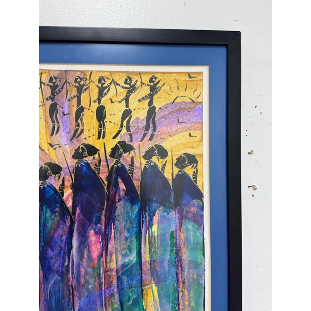 Paint David N'lala of Namibia Modernist Expressionism Acrylics on Paper, Framed For Sale - Image 7 of 12