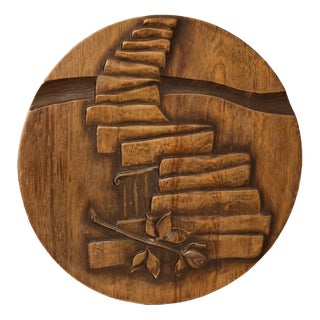 Vintage Carved Wooden Sculptural Relief Wall Plaque, Czechoslovakia, 1940s For Sale