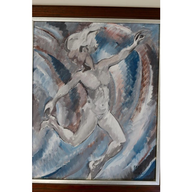 Mid-Century Modern Ebbe Höglund, Leap\., 1960s, Oil on Canvas & Teak, Framed For Sale - Image 3 of 12