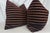 Custom pair of 22" pillows covered in Osborne & Little "Celesta Stripe" in color plum cut velvet. These pillows have...