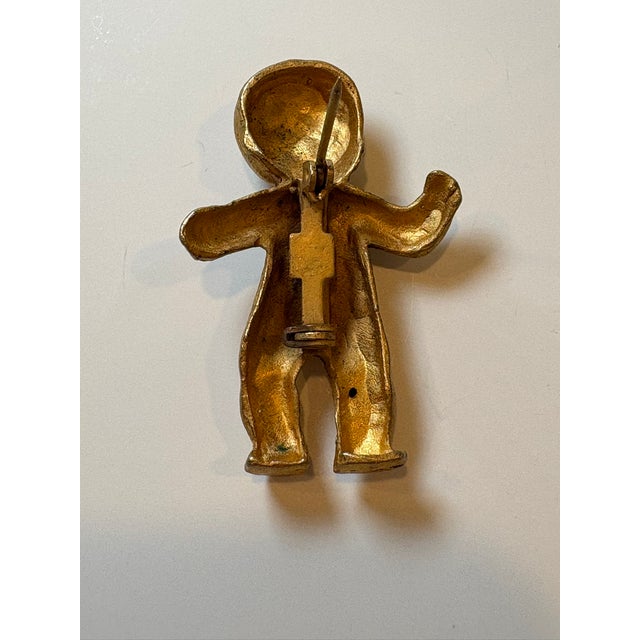 Gold Vintage Allison Mager Style Gold Tone Baby Brooch Unique Statement Costume Jewelry Piece For Sale - Image 8 of 10