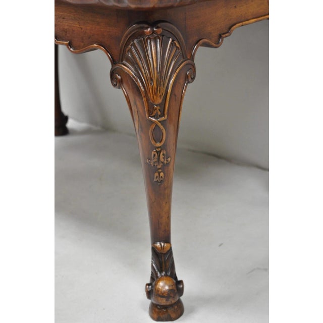 Brown Antique English Georgian Style Burl Walnut Shell Carved Scalloped Coffee Table For Sale - Image 8 of 14