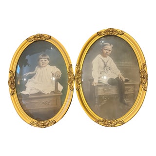 Antique Wood and Gesso Picture Frames With Bubble Glass-a Pair P For Sale