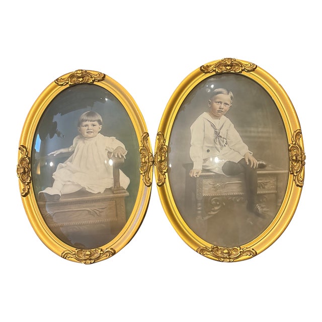 Antique Wood and Gesso Picture Frames With Bubble Glass-a Pair P For Sale