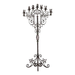 Spanish Baroque Wrought Iron Floor Candelabra For Sale