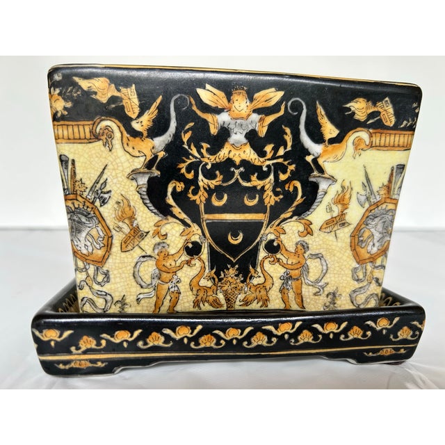 Black Vintage Ceramic United Wilson (Juwc) Renaissance Revival Planter & Tray For Sale - Image 8 of 10