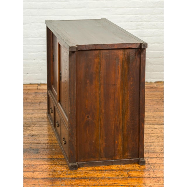 Mid 19th Century Japanese 19th Century Keyaki Wood Buffet with Sliding Doors and Three Drawers For Sale - Image 5 of 13