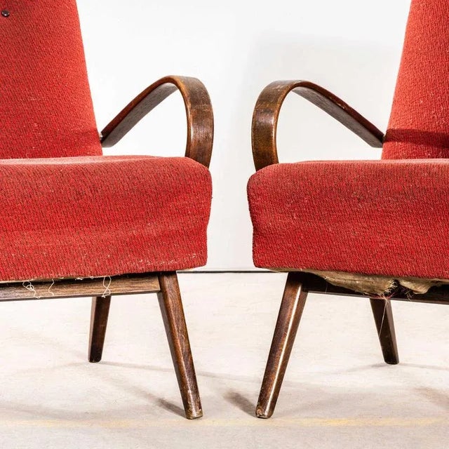 1950s Armchair in Tomato Geometric Check Bouclé Fabric Arrmchair with Sprung Seat by Jaroslav Šmídek, 1950s For Sale - Image 5 of 10