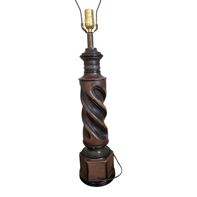 Striking vintage 1969 sculptural table lamp by Pieri, featuring a tall twisted column form with deep carved recesses,...