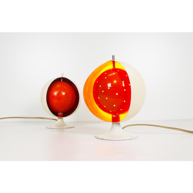 Stunning and rare pair of midcentury table lamps by J.J.M. Hoogervorst for Anvia, model "Eclisse". Made in the Netherlands...