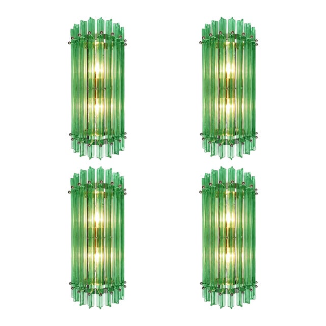 Contemporary Green “Wather Triedro” Murano Glass Wall Sconces - Lot of 4 For Sale