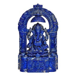 Finest Lapis Lazuli Ganesha 8.5" Hand Carved Gemstone Indian God Sculpture For Sale
