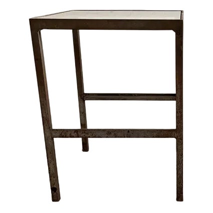 Minimalist Patinated Steel and Glass End Table, United Kingdom, 1990s For Sale