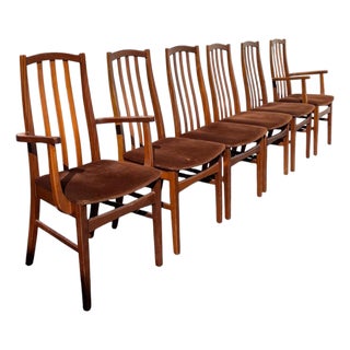 Set of 6 1970s Mid-Century Modern Dining Chairs With Brown Velvet Seats For Sale