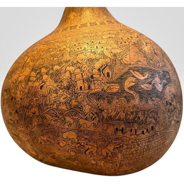 Mid 20th Century Large Peruvian Folk Art Mate Burilado Hand-Carved Storytelling Gourd For Sale In Portland, ME - Image 6 of 11