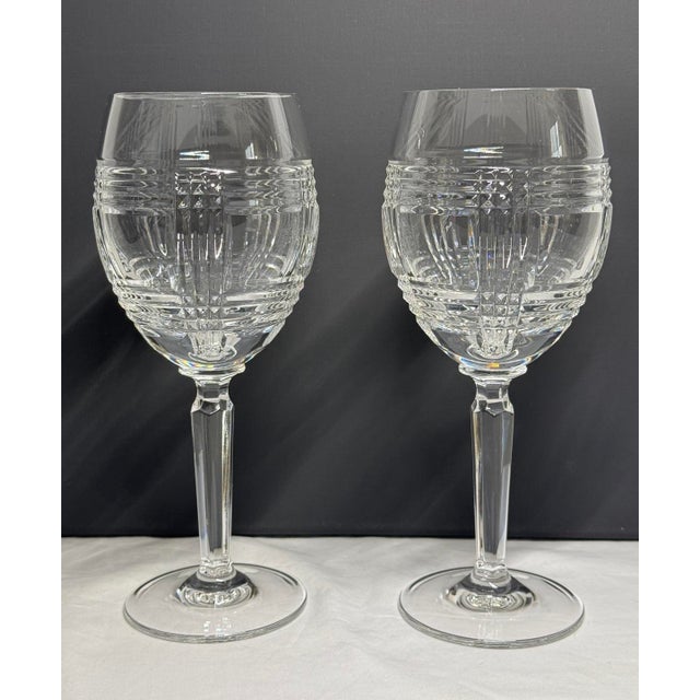 Set of 2 Ralph Lauren glen plaid crystal water or wine goblets. This is the 8.75” size that is officially called the...