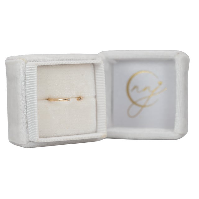 Open Band Ring With Bezel Diamond Accents in Solid 14k Gold | Stackable Band, Size 6.75 For Sale - Image 4 of 9