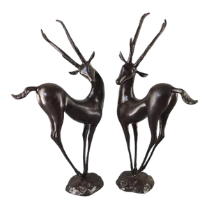 Vintage Pair of Mid 20th Century Art Deco Mid-Century Modern Bronze Graceful Antelope Deer Sculptures
