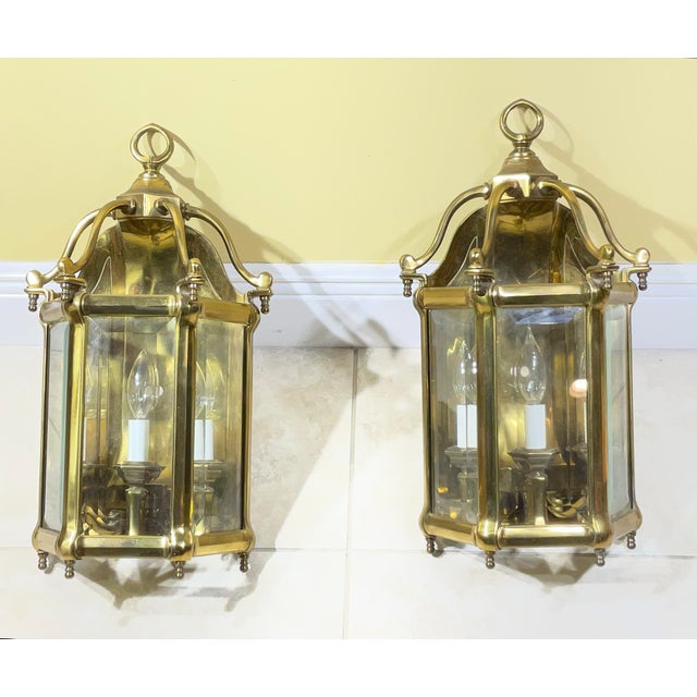 Vintage Solid Brass Wall Sconces / Hall Lanterns by Lamp Art-Italy - a Pair For Sale - Image 13 of 18