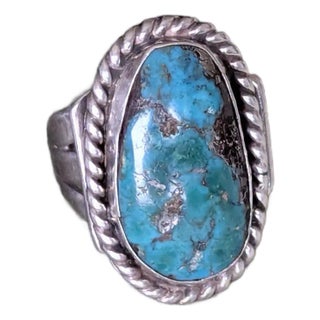 Late 20th Century Elegant Blue Copper Turquoise Ring, Adjustable Size For Sale