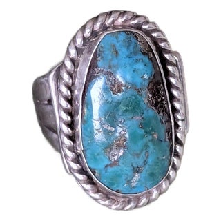 Late 20th Century Elegant Blue Copper Turquoise Ring, Size 6.5 For Sale