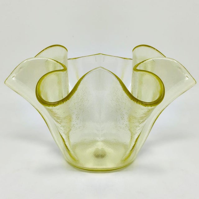 Yellow Italian Murano Glass Yellow Fazzoletto Handkerchief Vase by Dogi, 1970s For Sale - Image 8 of 8