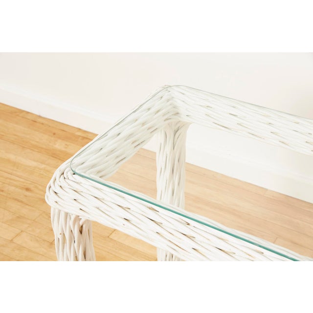 Vintage Thick White Wicker Console Table, 1980s Chairish