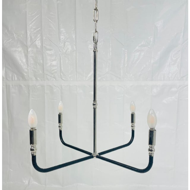 Chapman & Myers “Basden” Medium Chandelier for Visual Comfort, Nickel & Rattan For Sale - Image 9 of 15