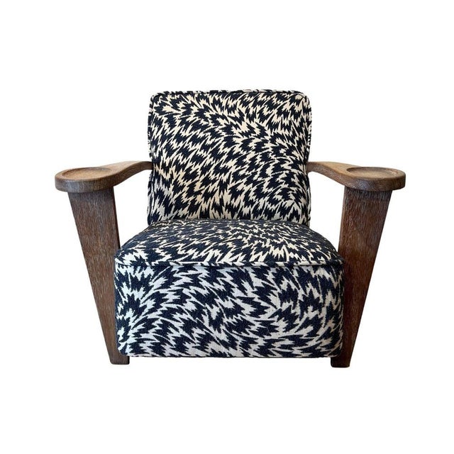 Modernist art deco club armchair by de coene frères, model „depose” from belgium circa 1930/40. Limed oak wood surface....