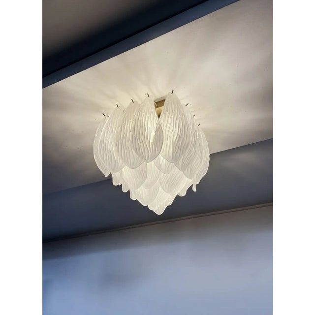 Murano Murano Ceiling Lamp – Frosted Carved Glass Leaves For Sale - Image 4 of 10
