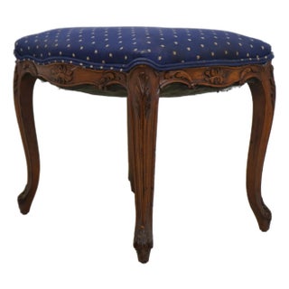Louis XV French Style Carved Footstool W. Upholstered Seat For Sale