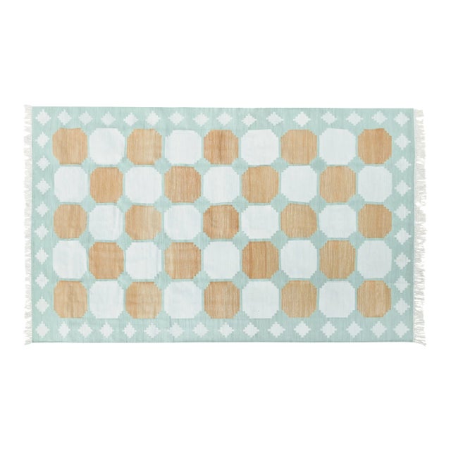 Mishka Rug, 12' x 15', Seaglass, Camel and White For Sale