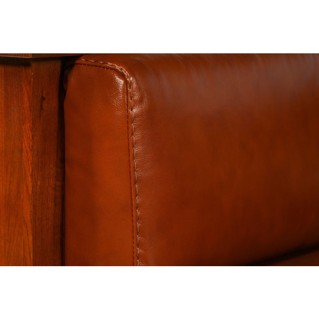 American Crafters and Weavers Arts and Crafts / Craftsman Cubic Panel Side Arm Chair Russet Brown Leather (Rb2) For Sale - Image 3 of 5