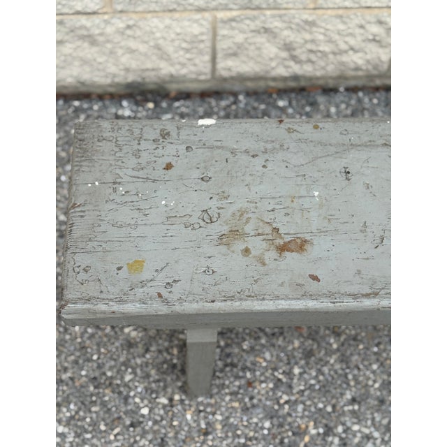 Vintage Primitive Gray Painted Wood Bench For Sale - Image 12 of 12