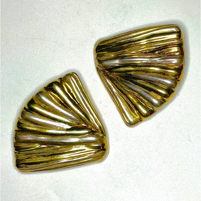 1980s Yaacov Heller Sterling Silver & Gold Vermeil Brutalist Clip on Earrings - Set of 2 For Sale - Image 4 of 7