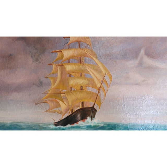 A wonderful oil painting of a clipper ship 1900-1920 original frame. Large 55/44 unknown Artist. ( I can see any...