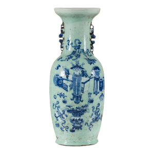 19th Century Chinese Porcelain Vase with Cobalt Blue Scholars Objects