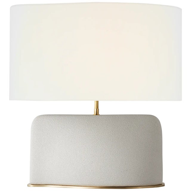 Kelly Wearstler by Visual Comfort Signature Amantani Medium Sculpted Form Table Lamp in Porous White with Linen Shade For Sale