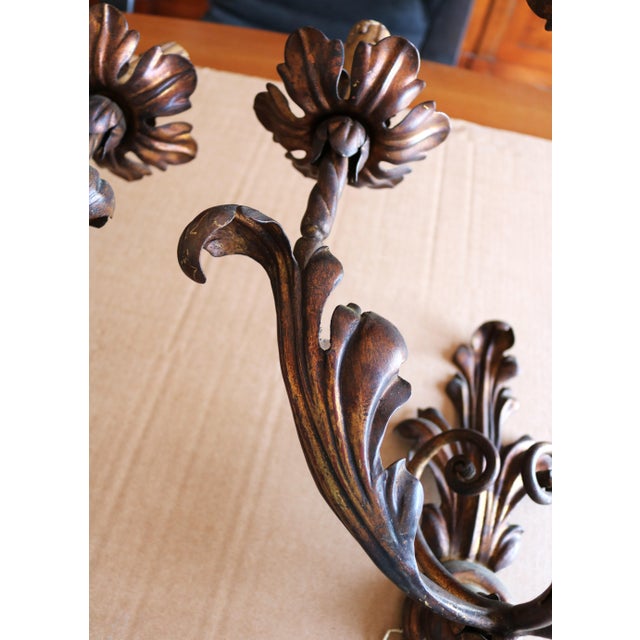 Vintage Baroque Style Three-Light Wall Lamps, 1950s, Set of 2 For Sale - Image 10 of 13