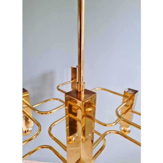 Large Geometric Brass Chandelier by Gaetano Sciolari for Boulanger, 1970s For Sale - Image 12 of 18