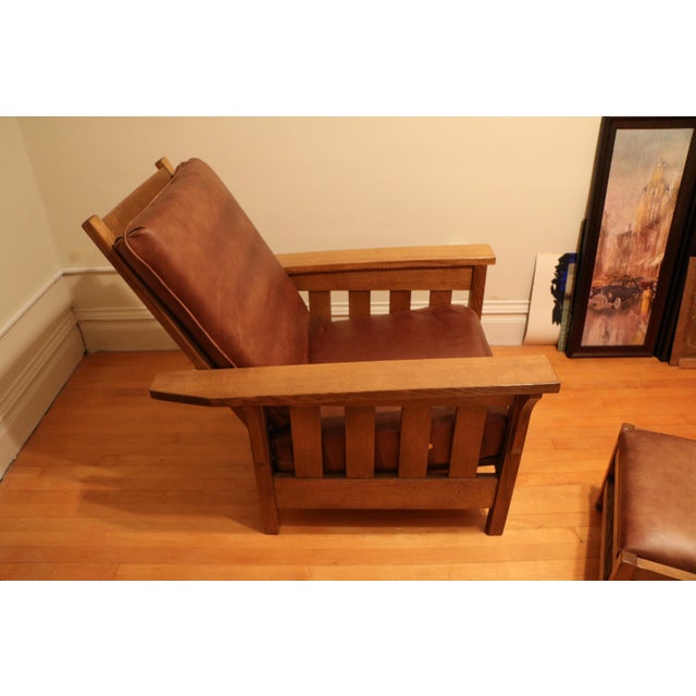 Wood Early 21st Century Amish Made Mission Arts and Crafts Quartersawn Oak Morris Recliner and Ottoman For Sale - Image 7 of 13