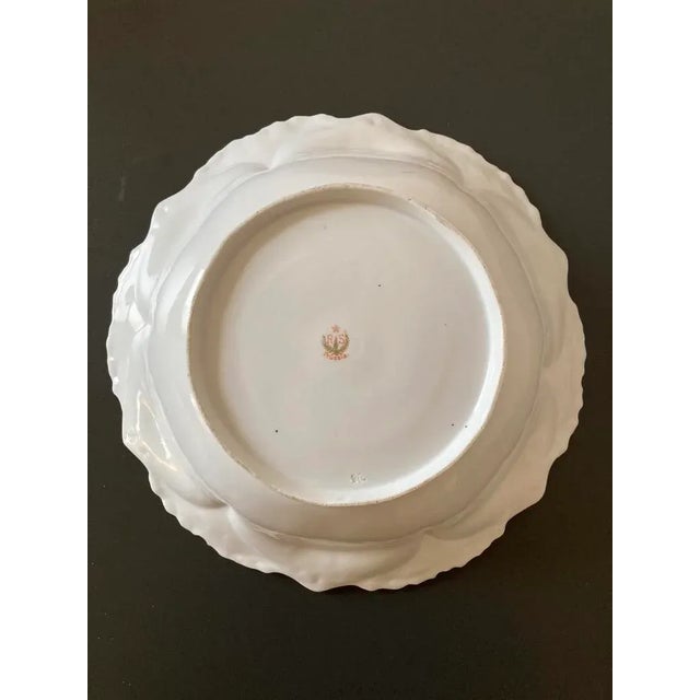 Early 20th Century German White and Pink Rose Porcelain Serving Bowl by Prussia- Large For Sale - Image 10 of 12