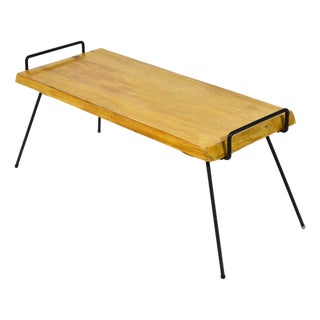 Mid 20th Century Wood Bench / Table with Iron Legs For Sale
