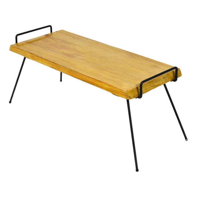 Mid-Century Wood Bench / Table with Iron Legs For Sale