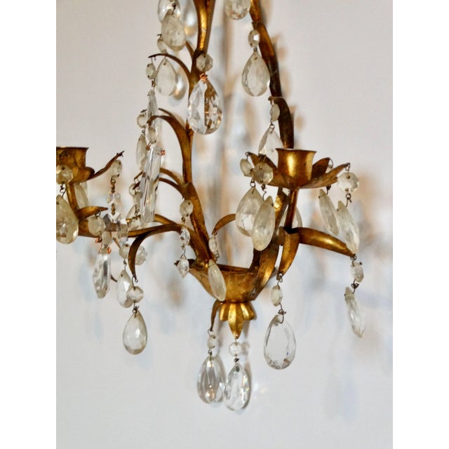Italian Tole Gold Triple Arm Candle Wall Sconce With Crystals For Sale - Image 6 of 12